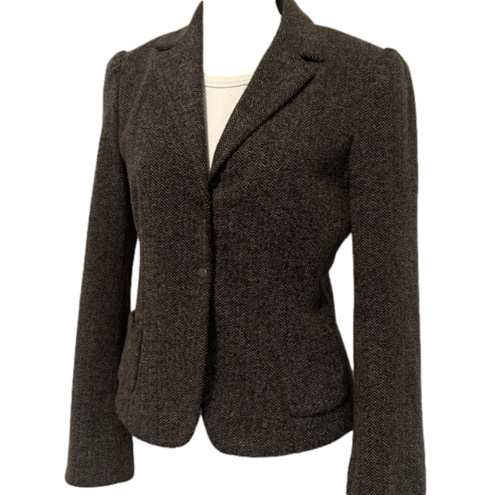 Women's Tailored Herringbone Blazer - Dark Brown